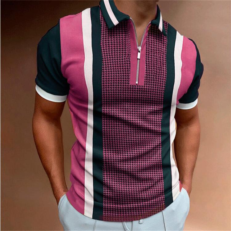 Men's summer new printed lapel polo shirt men's short-sleeved men's colourful casual tight tops