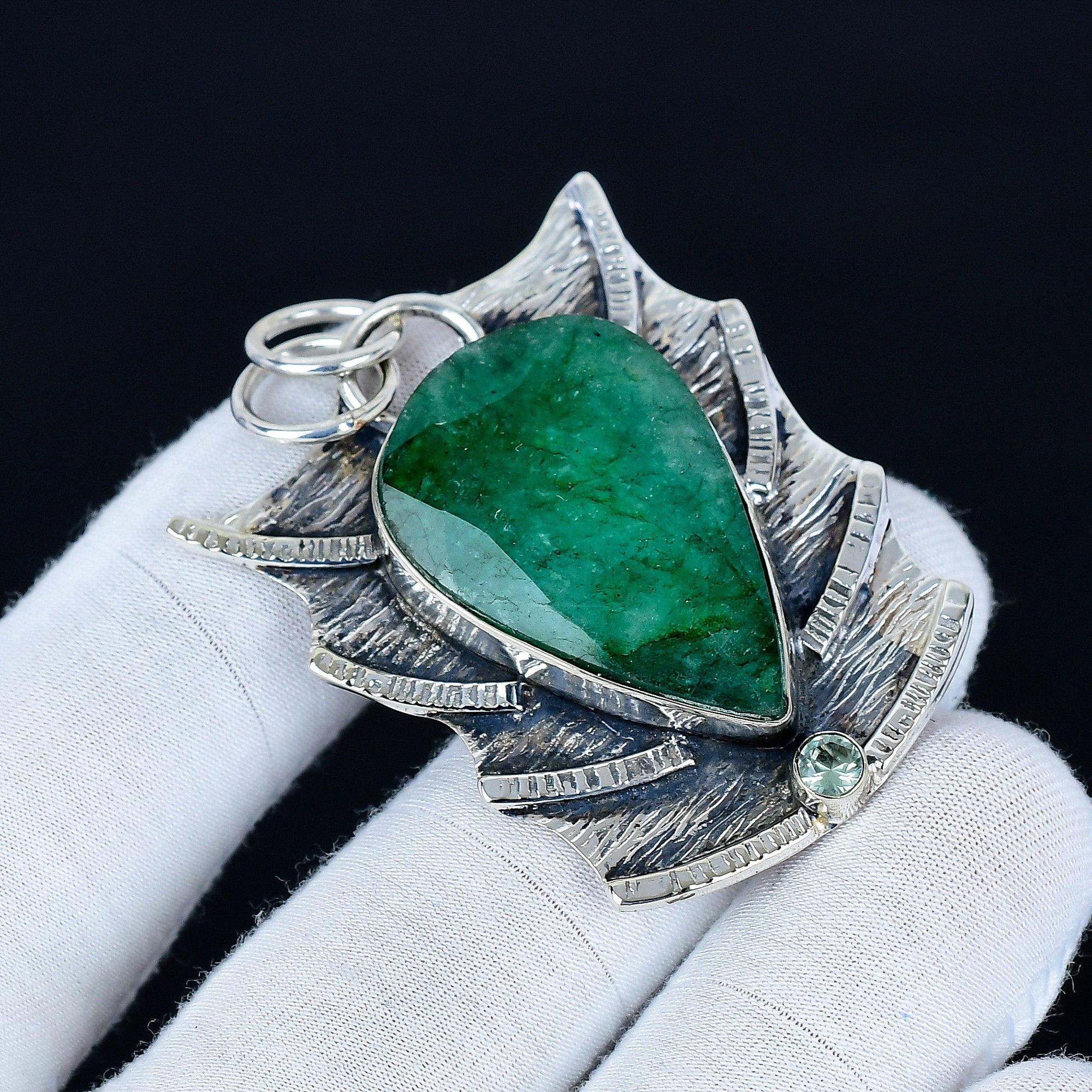 

Emerald Pendant, 925 Sterling Silver Handmade Jewelry, Emerald Silver Pendant, Party Wear Jewelry For Women s, Pendant Wadding Gift 6.5 Cm