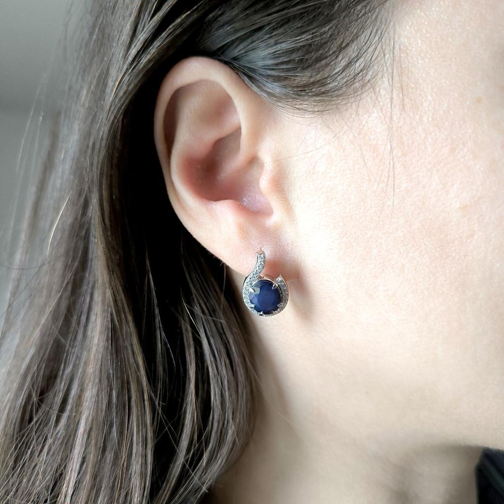 Silver Earrings with Natural Sapphire 7.667ct, Cubic Zirconia (2173960)