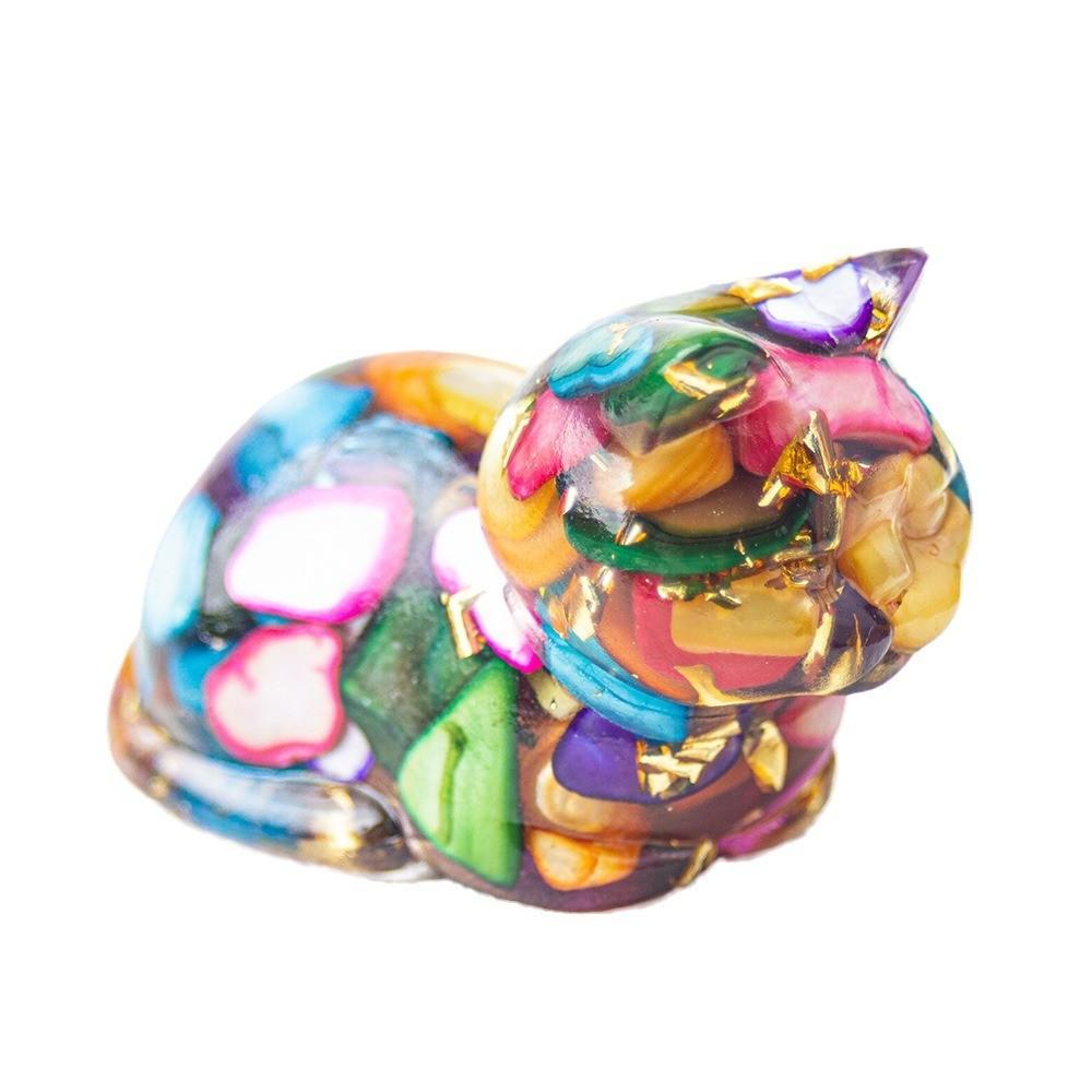 Cute Cat Resin Art Figurine With Crystals For Home Office Decor Gift For Kids