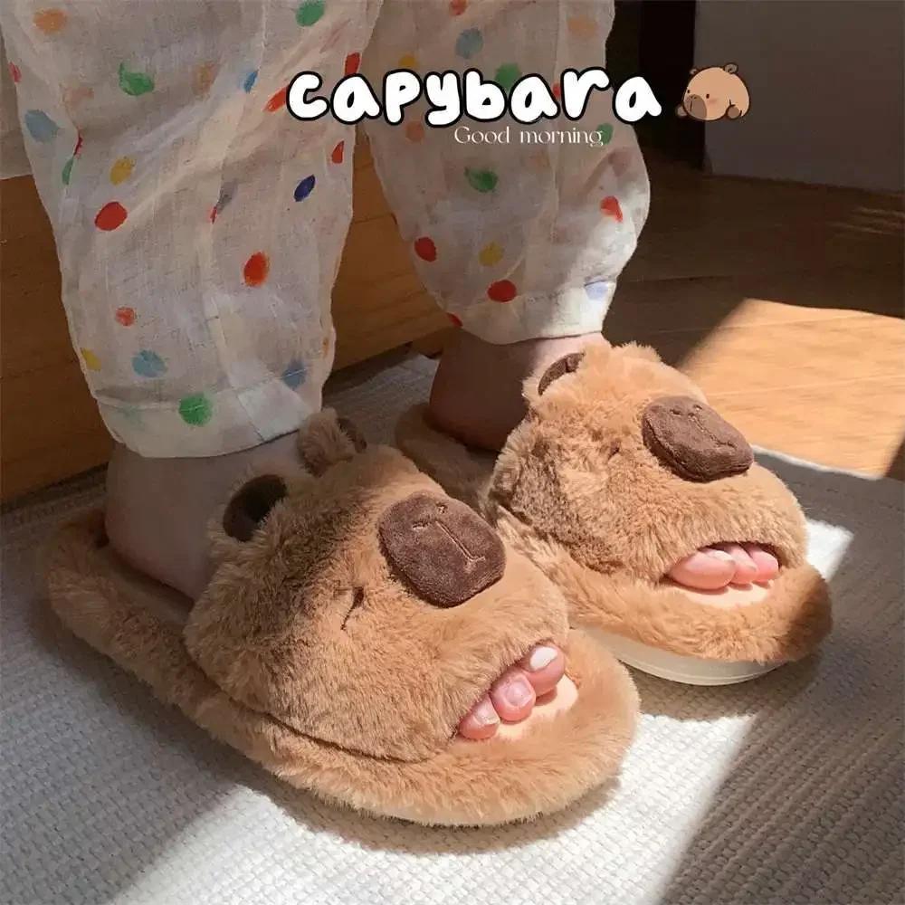 Indoor Warm Soft Sole Fluffy Slippers for Woman Autumn Winter Warm Shoes Cute Cartoon Flip-flops Couples Home Bedroom Slides