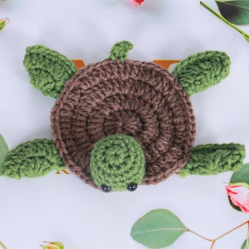 4 Pcs Crochet Turtle Coasters SetFunny Handmade Woven Drink MatsCute Shell Shaped Mug Cup MatTable Desk Decor