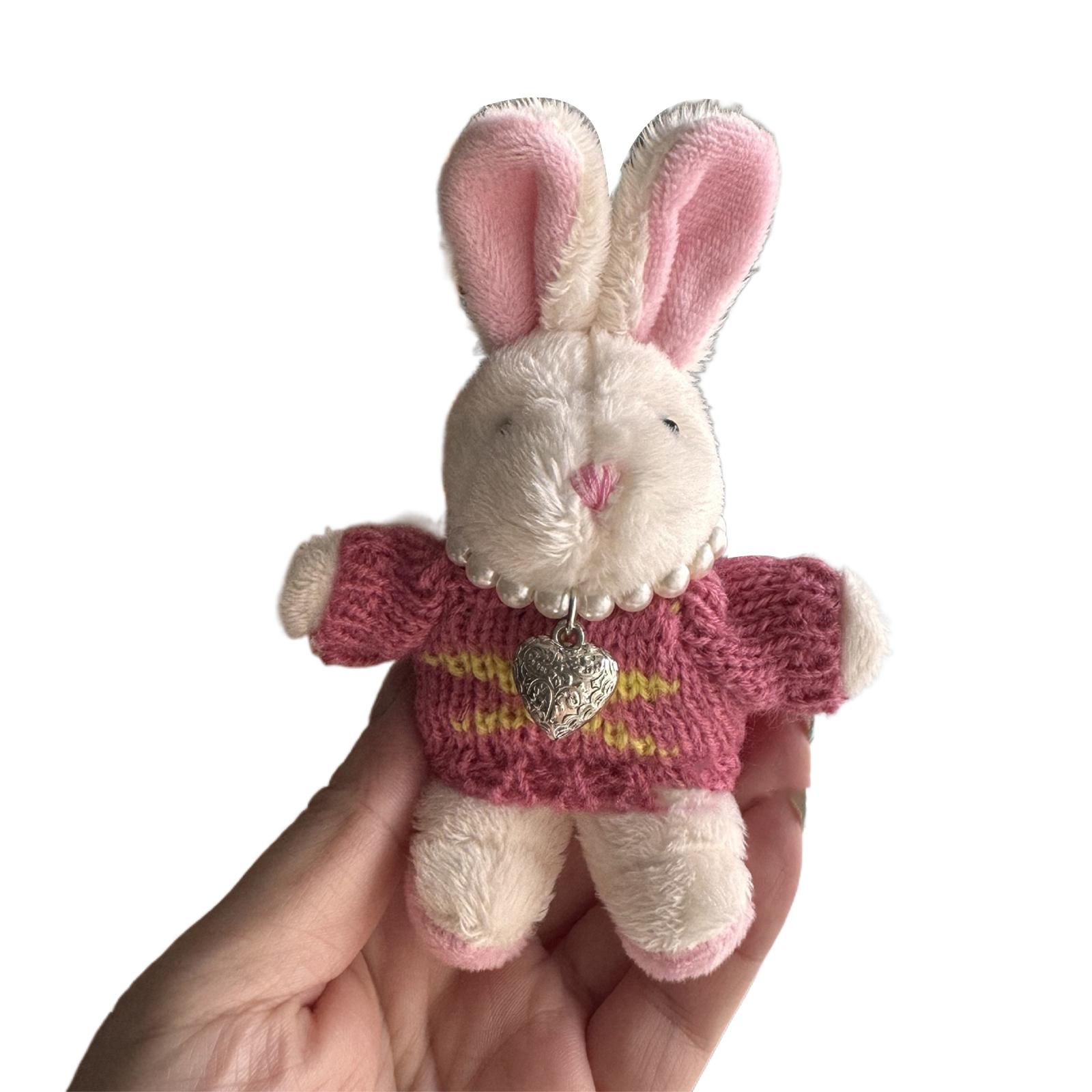 

Plush Necklace Rabbit Charm Keychains Sweet Cute Pendant Car Keyring Backpack Decoration Fashion Jewelry for Women Girl темно-рожевого кольору