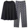 Herren Pyjama-Set aus reiner Baumwolle mit Karomuster – Langärmlig, Übergröße, Teenager-freundlich, Für drinnen oder draußen, Frühling/Herbst.