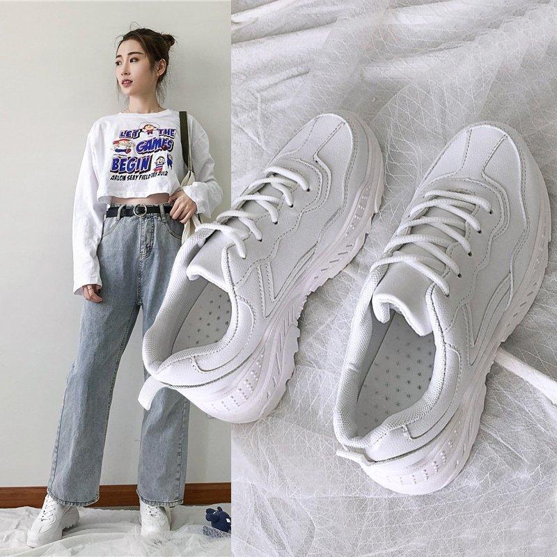 Fashion White Women Shoes New Chunky Sneakers for Women Lace-Up White Vulcanize Shoes Casual Fashion Dad Shoes Platform Sneakers Baskets