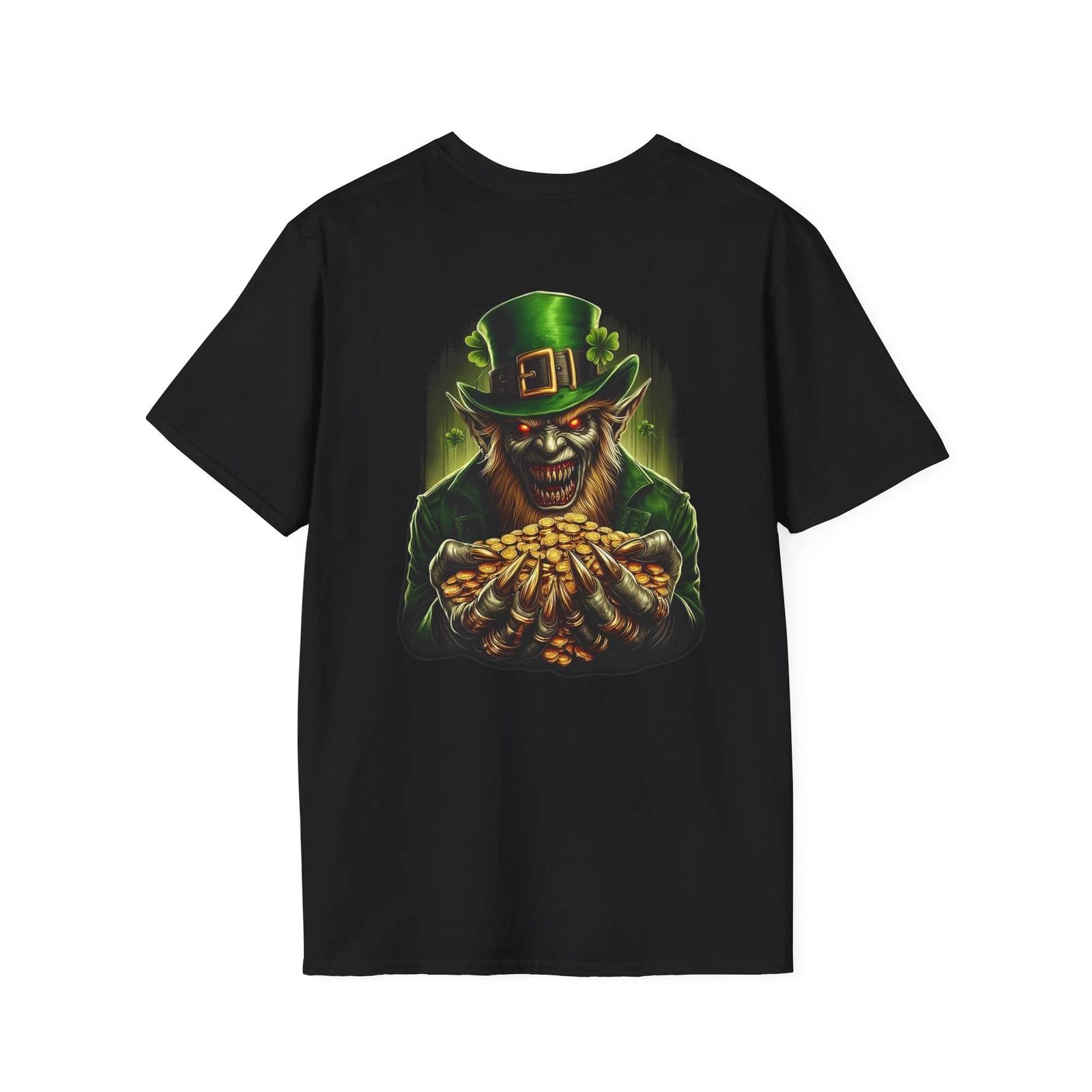 Evil Leprechaun Holding Gold T-Shirt | St. Patrick s Day Horror Back Print S