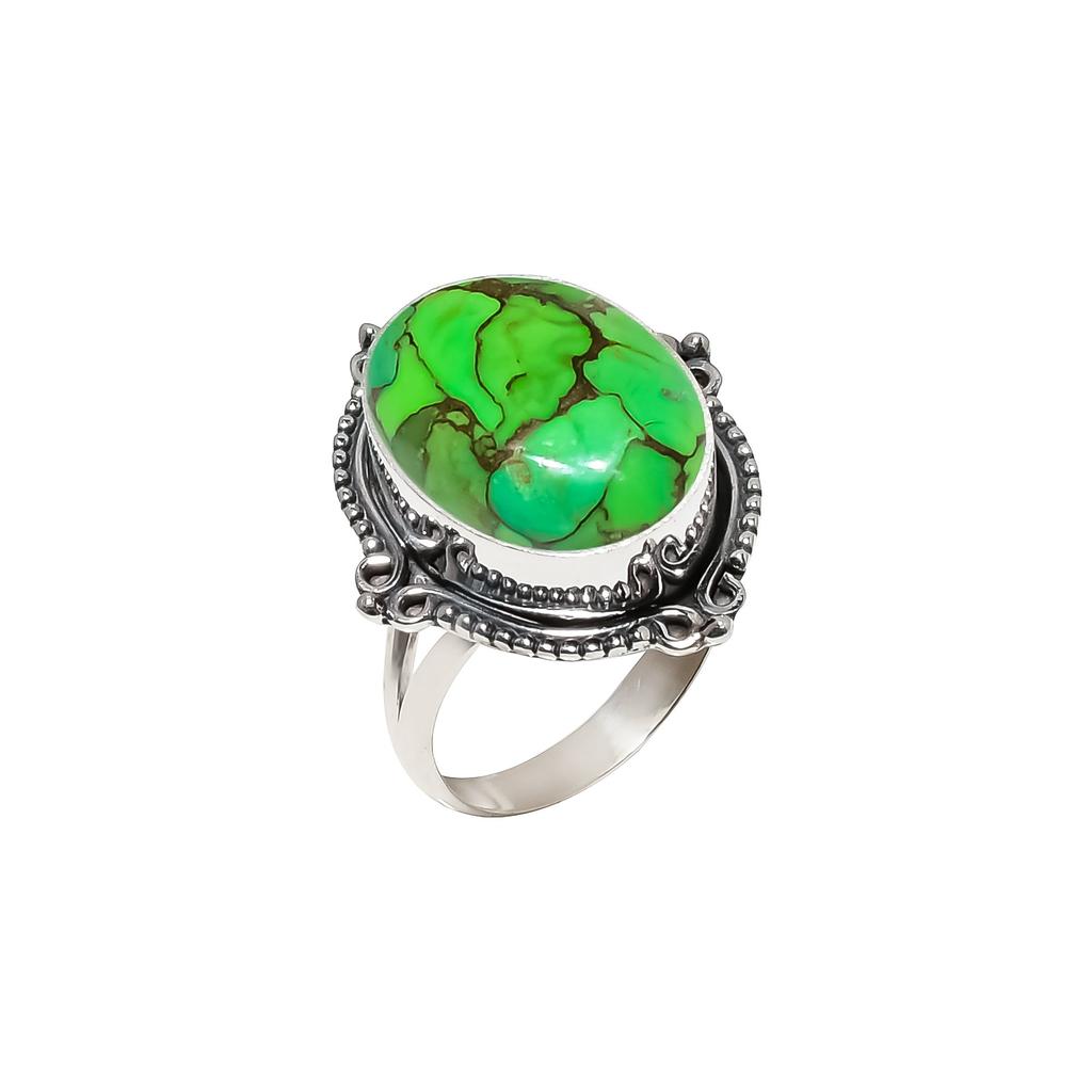 Copper Green Turquoise 925 Sterling Silver Ring V4544, Green Ring, Oval Ring, Valentin's Day Gift, Gift For Her, Birthday Gift, Handmade Jewelry, Silv