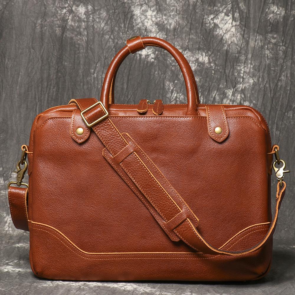 Men S Genuine Leather Handbag Vegetable Tanned Leather Business Briefcase Cowhide Large-Capacity Computer Bag