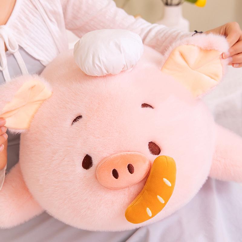 Pink Chef Pig Pull-String Plush Pillow: Cute Stuffed Animal for Kids