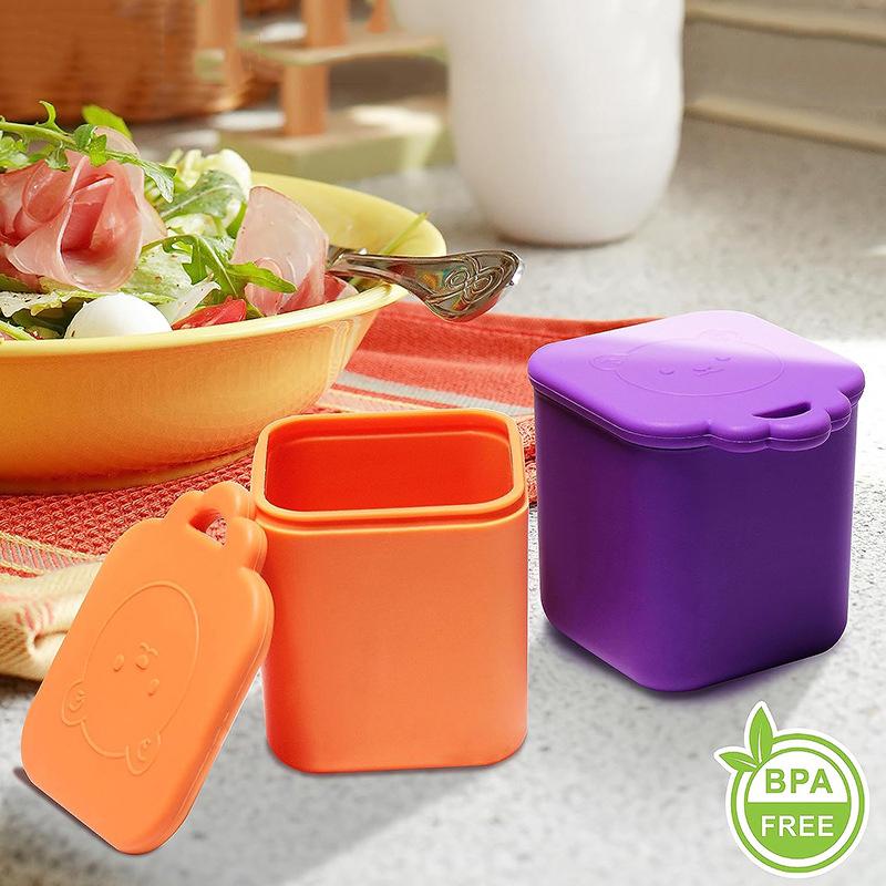 Non-Stick Silicone Lunch Box For Kid Sauce Cup With Lid Small Condiment Dipping Storage Box Container Cute Bear Square Bento Cup