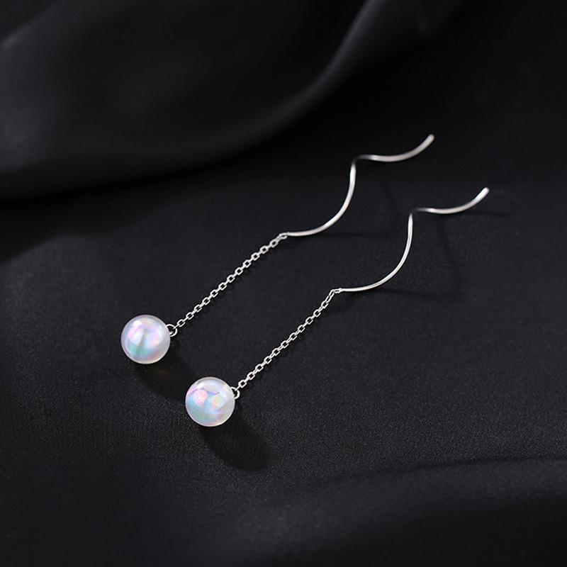 Colorful Mermaid Ji Pearl Earrings Temperament Small Fragrant Style Women'S Light Luxury Versatile Style Long Wave Fringed Earrings