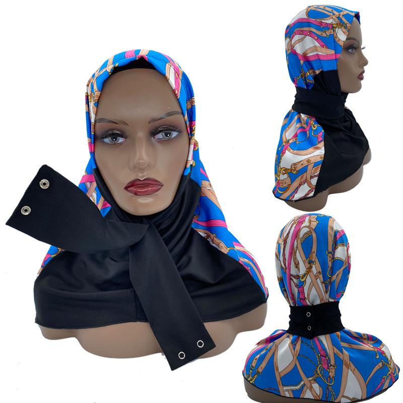 Ready Hijab With Snap Fastener Breathable Muslim Headscarf Bonnet Plain Neck Head Shawls Women'S Turban Hat Islam Under Cap