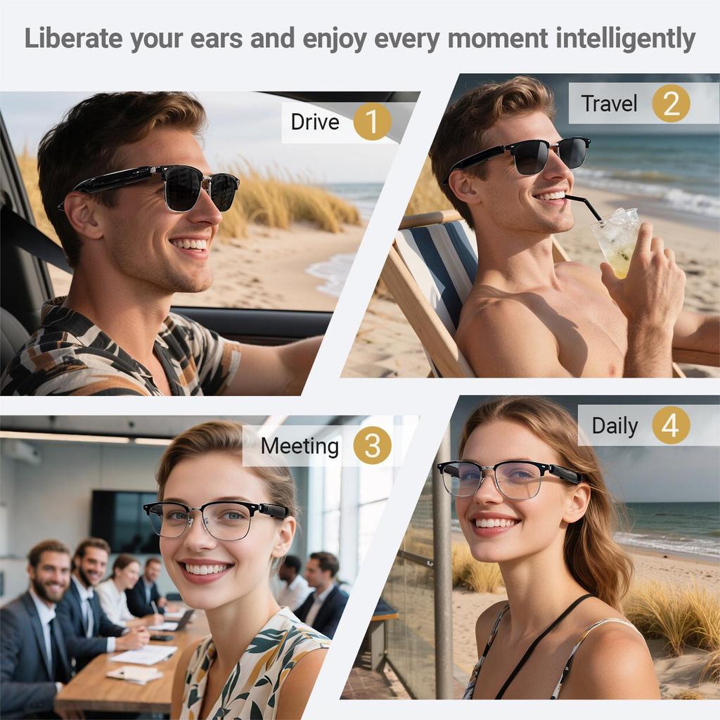 Smart Bluetooth Glasses with AI Translation: Supports 100+ Languages, Music Streaming, and Hands-Free Calls
