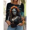 Sugar Skull Pattern Womens Long Sleeve Shirt Day of the Dead Shirts Fashion 3D Printed Tops Summer Gothic Style Women's Clothing