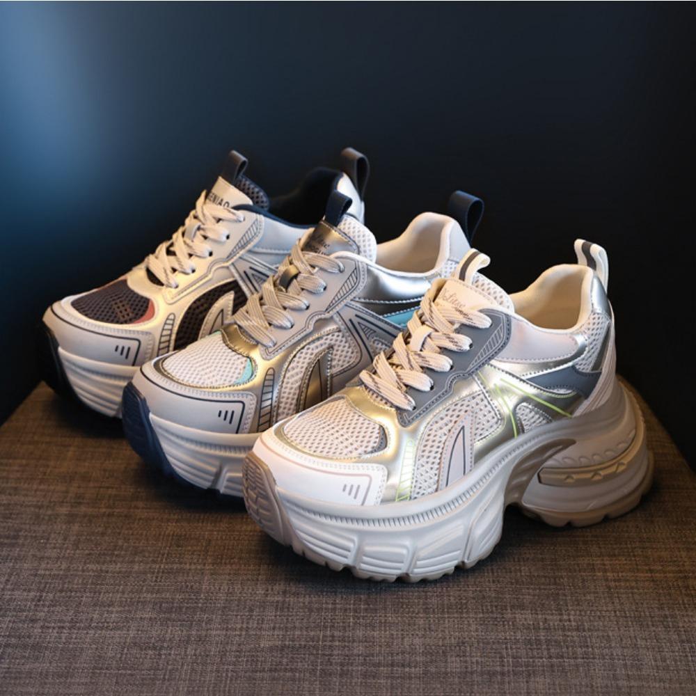 Fashion Sneakers for Women 2025 Spring Autumn with Thick Soles Increased Height Inside Breathable Mesh Dad Shoes Womens Vulcanized Shoes