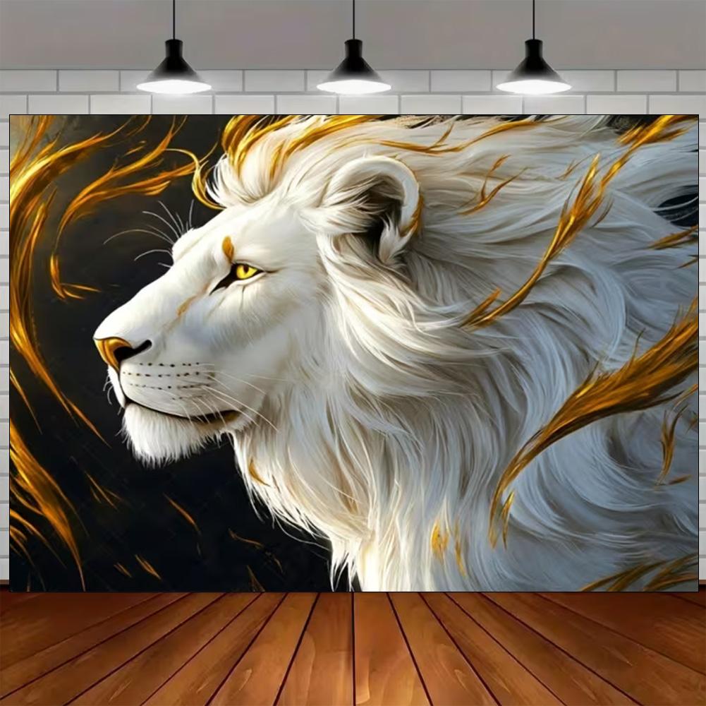 Luxury White Lion Backdrop Supplies White and Gold Regal Animal Background Birthday Photozone Party Decoration Photography Props