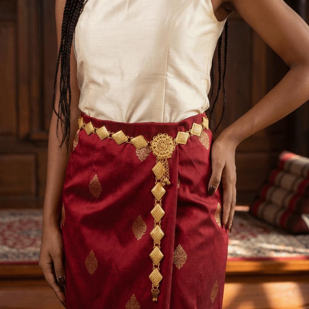 Vintage Water-Sprinkling Festival Waist Chain Golden Zinc Zinc Alloy Hollow Out Belt  Gypsy Style