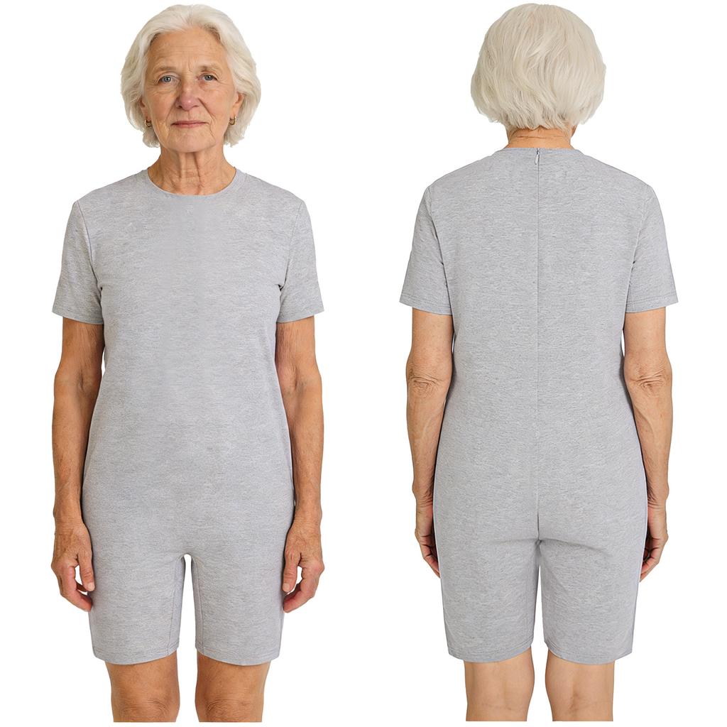 S-3XL Unisex Adaptive Romper: Anti-Strip Back Zipper Jumpsuit, Easy Care Short Sleeve for Elderly & Special Needs