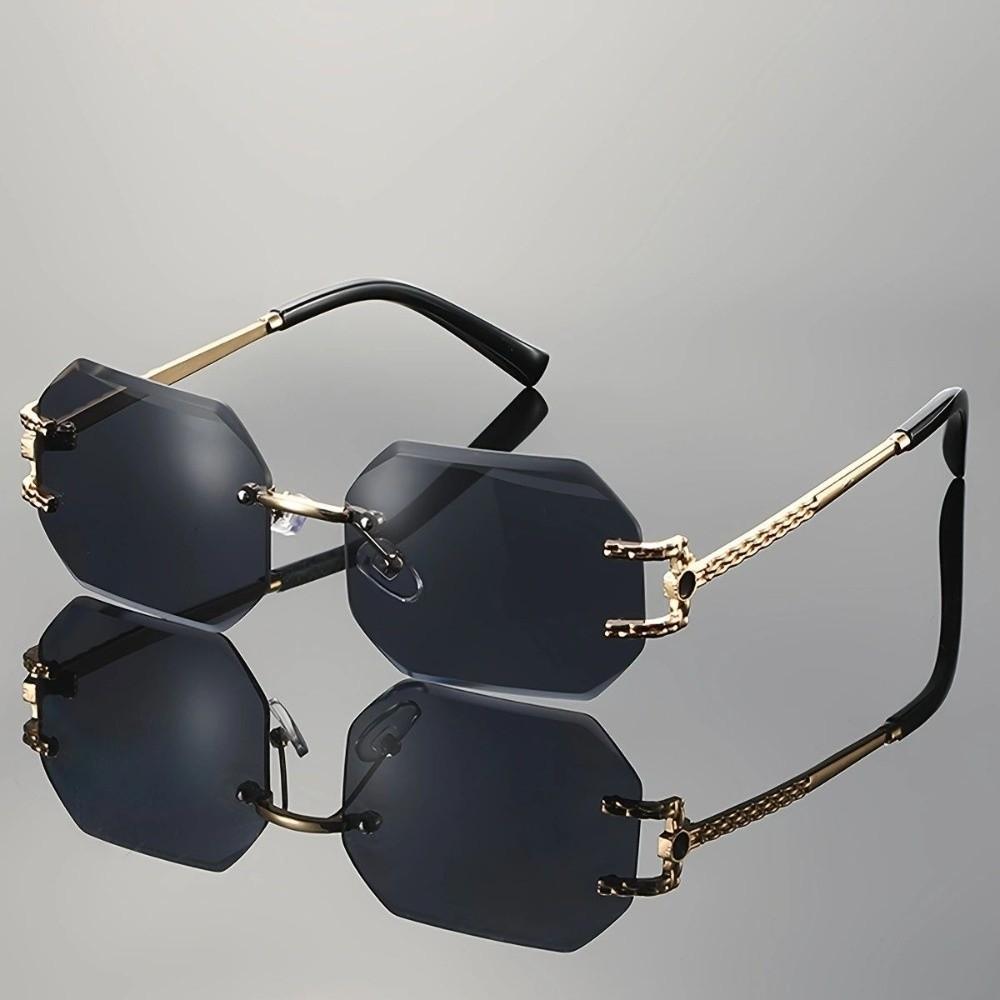Vintage Rimless Sunglasses Hip Hop Style Pc Frame Unisex Sunglasses Uv400 Protection Polygon Design Trendy Sunglasses Unisex