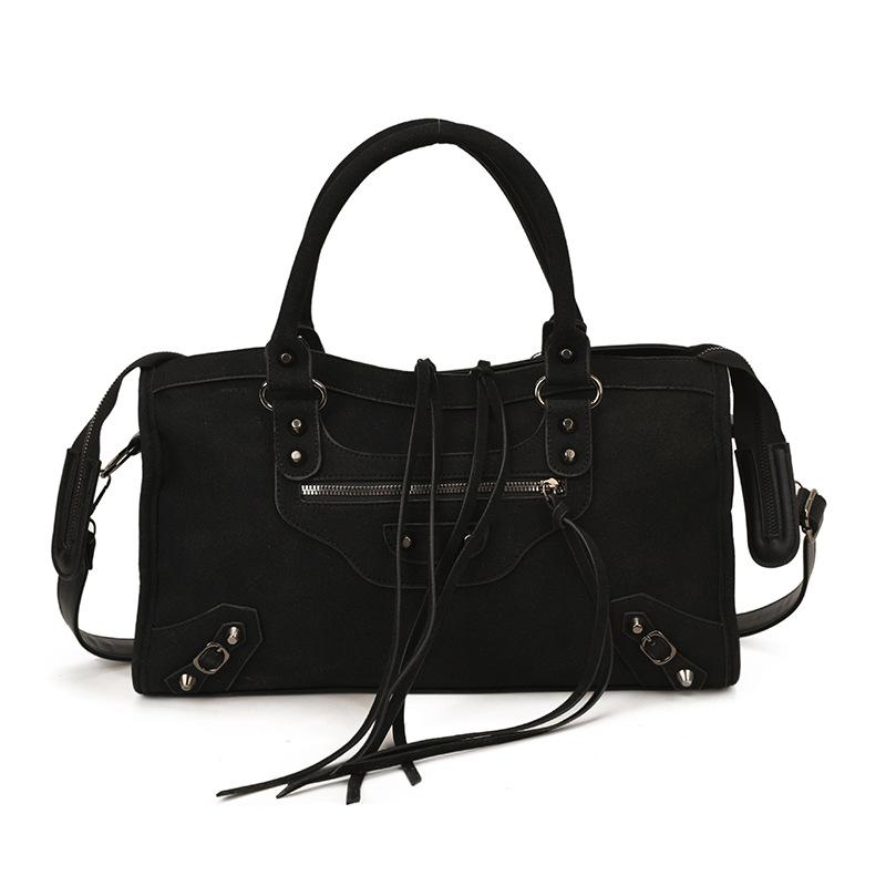 Trendsetting Matte Suede Rivet Motorcycle-Style Retro Crossbody Bag 2025: Large Capacity Handbag