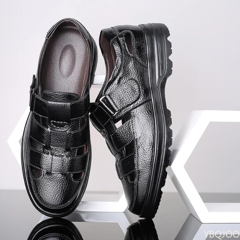 2025 Summer New Men's Shoes Casual Men Sandals Breathable Genuine Leather Toe Shoes Male Hollow Out Comfortable Sandals Homme