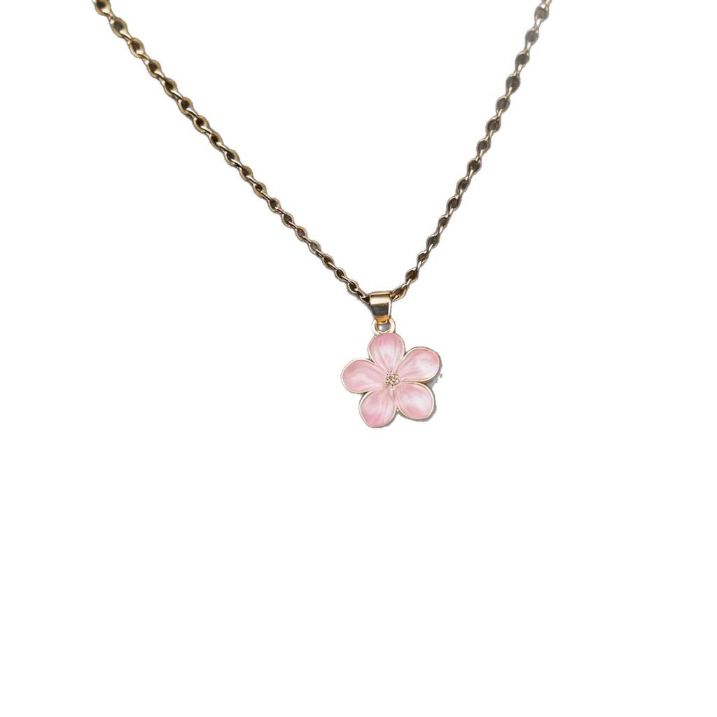 Hyuna-Style Sakura Enamel Alloy Pendant Necklace
