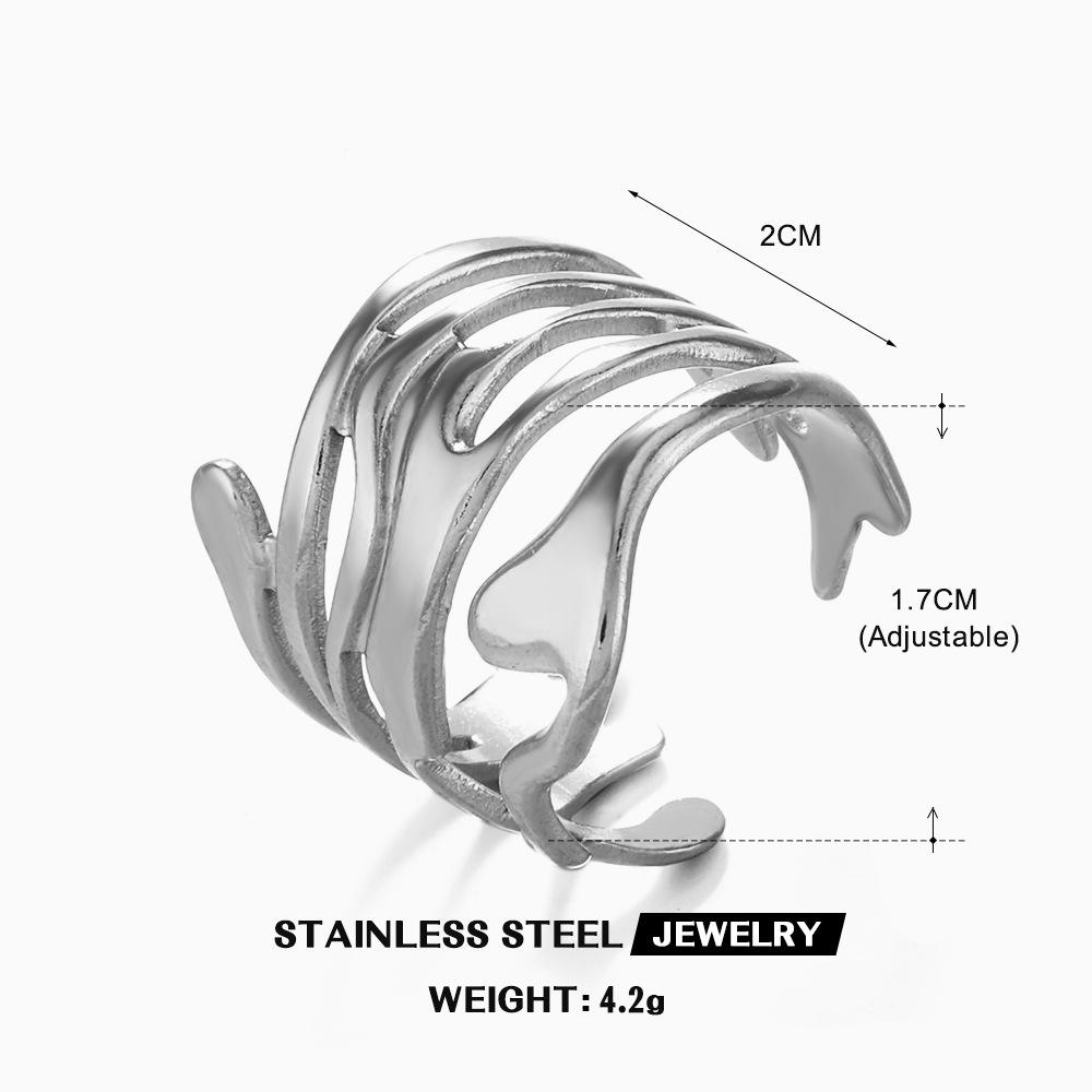 

Stainless Steel Lava Irregular Hollow Ring for Women Metal Texture Waterproof Daily Simple Stylish Golden Rings Jewelry