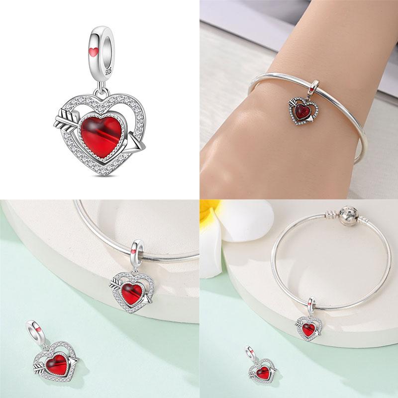 Copper Sweet Travelair Balloon Beaded Eros Arrow Through The Heart Charms Fit Bracelet Diy Jewelry Making Women'S Gift