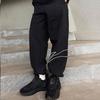 Li Ning Lifestyle Series Solid Color Lace-Up Loose Fit Cuffed Knit Sports Pants Men Bottoms Black AYKU663-1