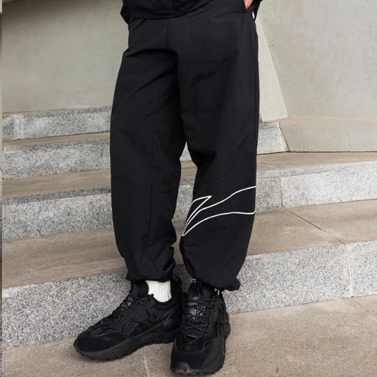 Li Ning Lifestyle Series Solid Color Lace-Up Loose Fit Cuffed Knit Sports Pants Men Bottoms Black AYKU663-1