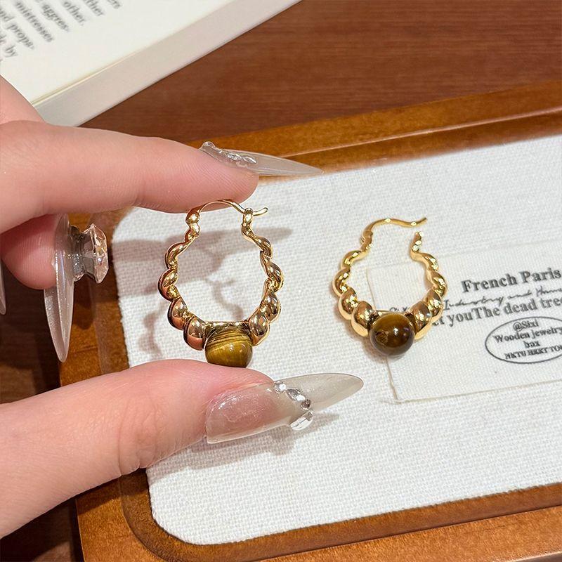 Maillard Style Amber Circle Earrings Women's Autumn and Winter Atmosphere with Earrings Light Luxury High Sense Exquisite Stud Earrings
