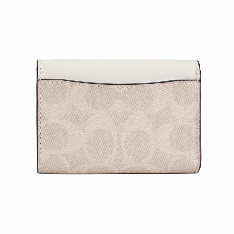 Coach Flap Card Case 10 Brand Logo Coated Canvas Card Case Mini Women's Chalk White