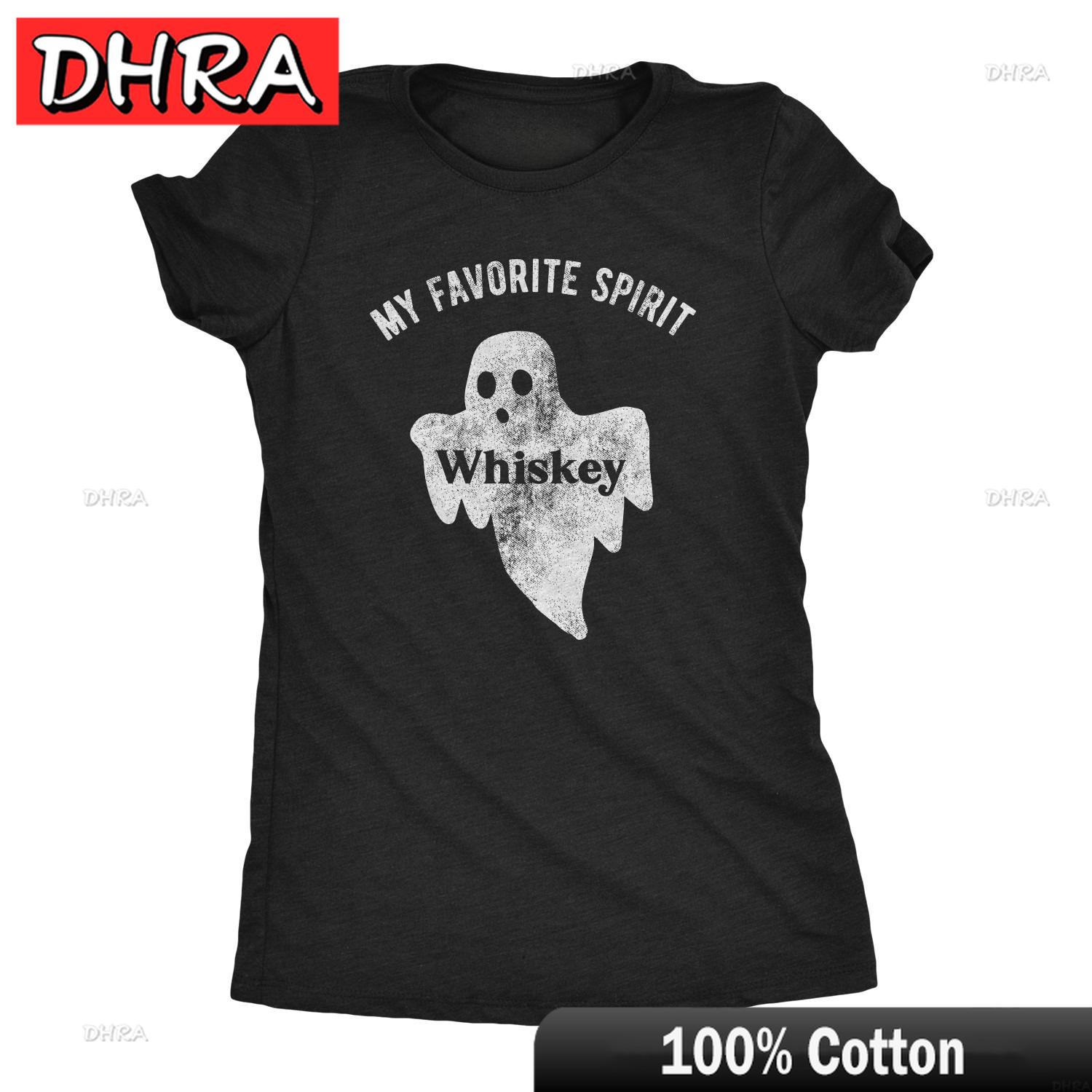 Womens My Favorite Spirit Whiskey T Shirt Funny Halloween Ghost Drinking Party Top Streetwear Breathable Gothic Crew Neck Tee S