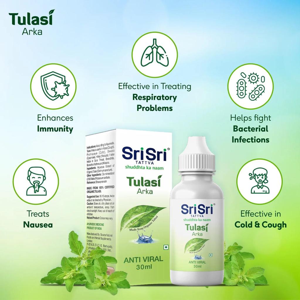 Tulasi Arka - Ayurvedic Anti Viral Drop | Natural Immunity Booster for Adults | Strengthens Respiratory System | 30ml