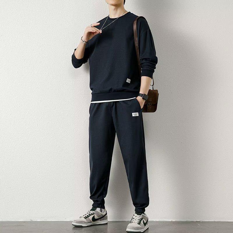Men's Autumn Winter Fleece Joggers: Casual, Warm, Versatile, Korean Style Drawstring Pants, Solid Color, Trendy Hong Kong Influence.