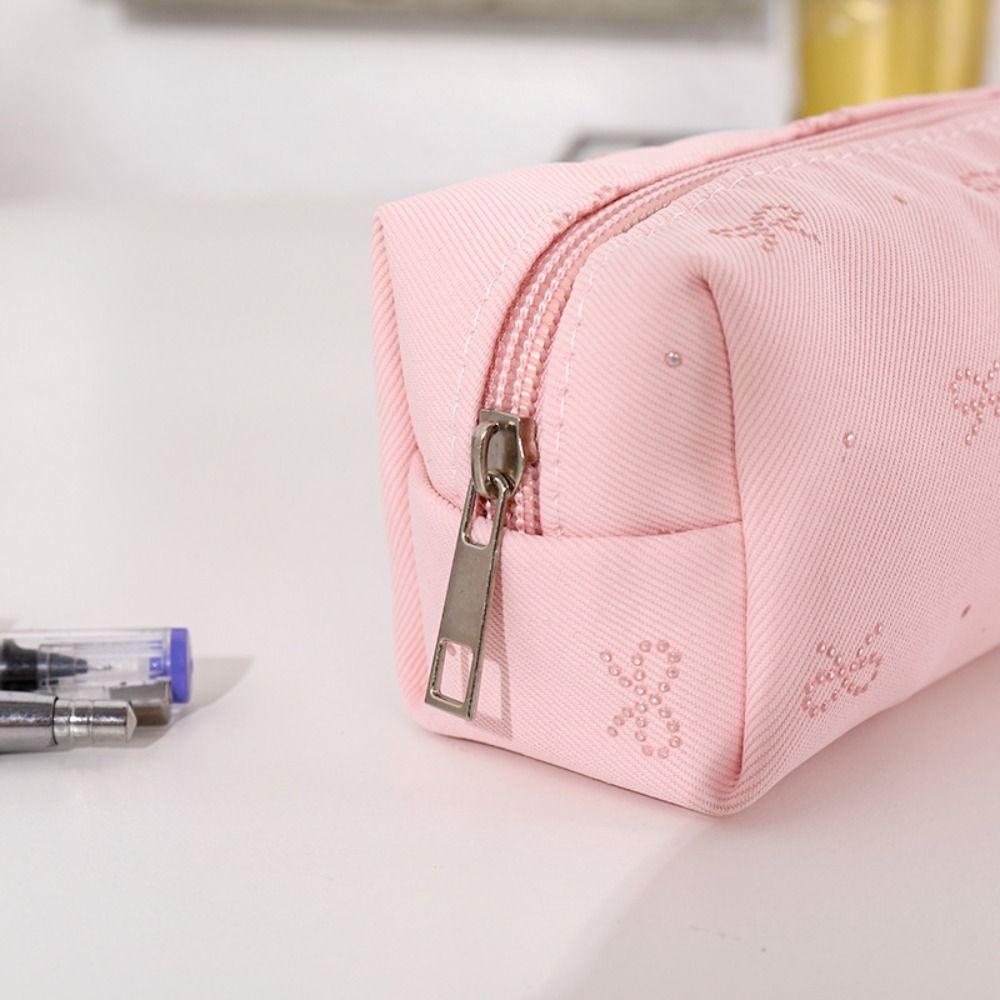 Pastel Color Pen Bag Bow Embroidery Pencil Pouch Durable Pencil Case  Students