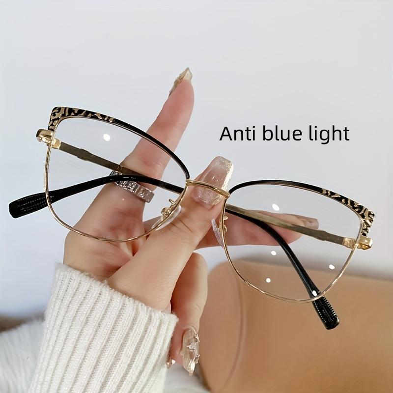 1Pcs Fashionable New Cat Eye Frame Women'S Trendy Metal European And American Flat Mirror Color Changing Anti Blue Light Glasses