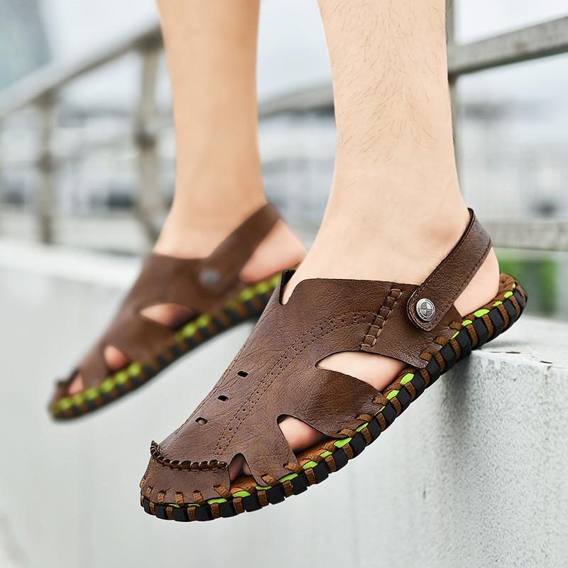 Mens Open-Toe Sandals Outdoor Beach Shoes Casual Slip-On With Stitched Detail