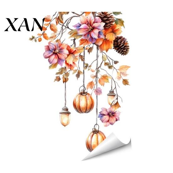Pumpkin Maple Leaf Stickers Fall Thanksgiving Static Window Clings, Autumn Floral Glass Atmosphere Wall Decor Decals, Removable Harvest Season