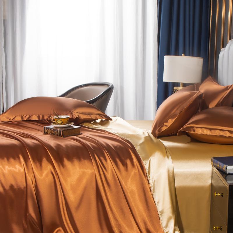 Luxury Mulberry Silk Duvet Cover Set High End Satin Solid Color Quilt Cover and Pillowcases Soft Silky King Size Comforter Cover