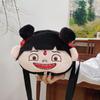 Cute Nezha Laughing And Big Eyed Expression Cartoon Embroidery Plush Backpack