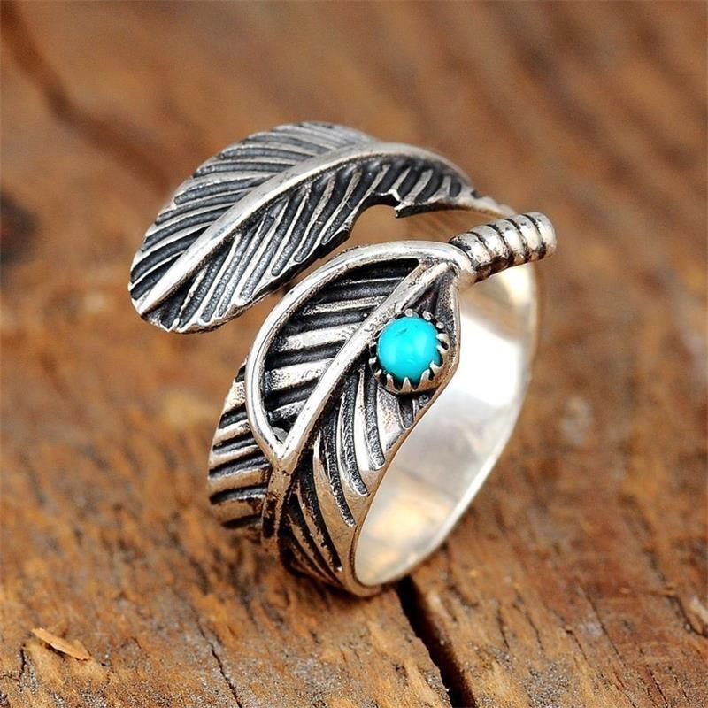 Bohemian Ethnic Style Creative Faux Turquoise Opening Adjustable Ring Women Retro Party Personality Jewelry Accessories