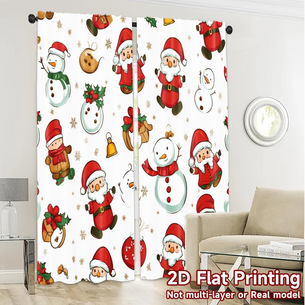 Set Of 2 Curtains Christmas Teddy Bear Santa Snowman Chic Curtain Cloth Durable Polyester Fabric Insulation Thermal