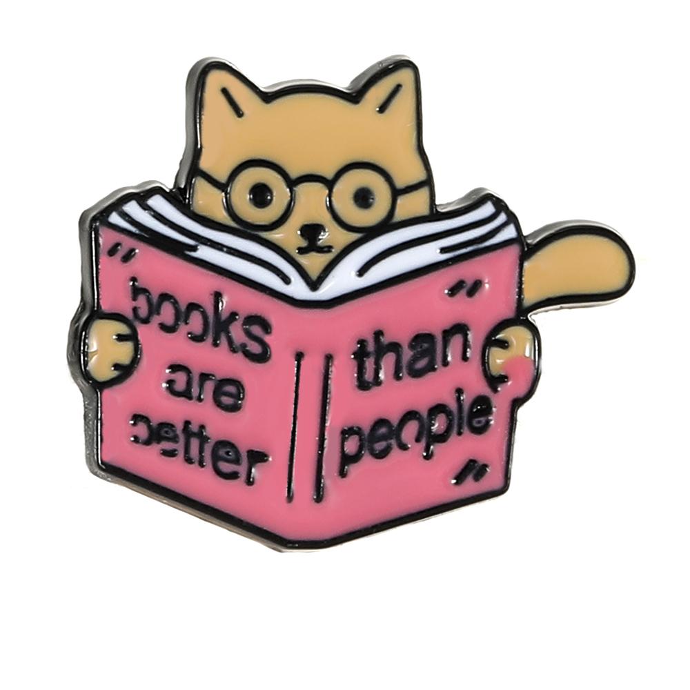 4 Styles Cute Cat &Book And Coffee Design Enamel Brooches Kitten Kitty Reading Drinking Enamel Pins For Pet Lovers Gif T