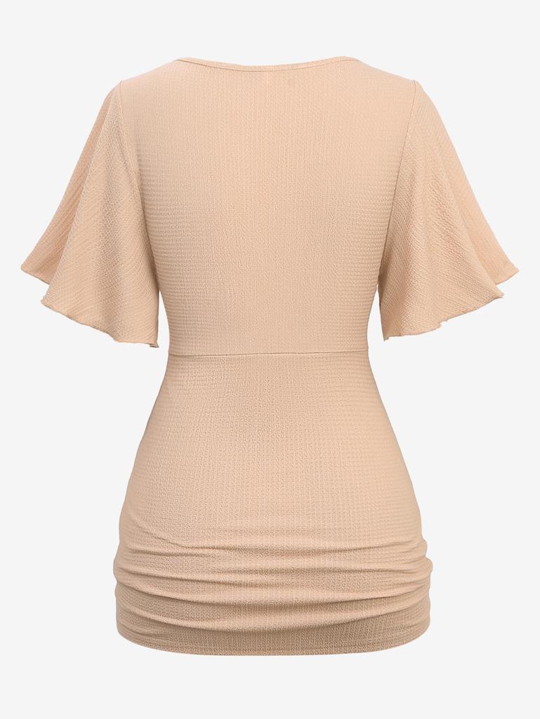 Rosegal Plus Size Marszczony Top z Teksturą z Asymetrycznym Dekoltem Kopertowym, Falbankami i Klamrą w Kształcie Stokrotki