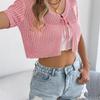 2026 Spring/Summer Women's Hollow Lace Short Sleeve Knitted Open Top S-XL