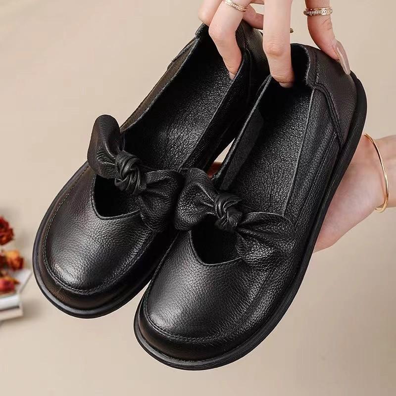 Spring 2025 Soft Leather Bow Mary Jane Shoes for Women