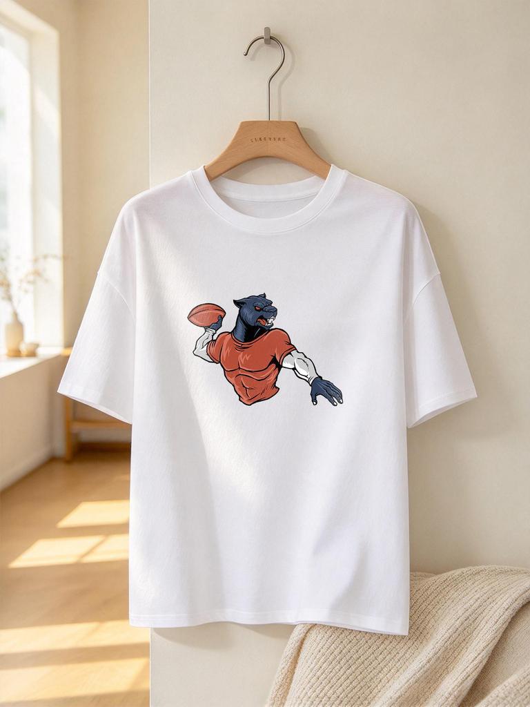 unisex t shirt with cool panther rugby print casual soft streetwear top