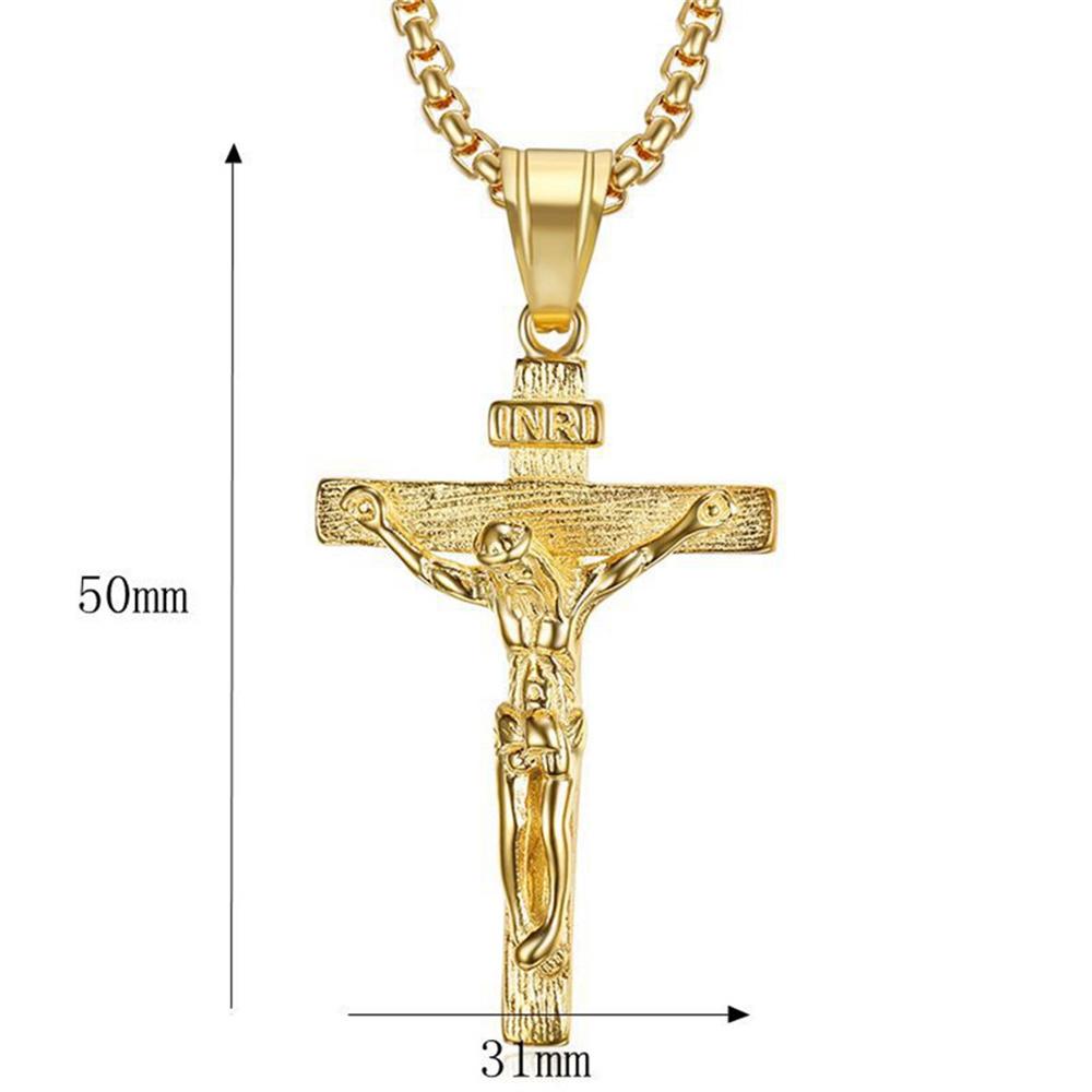 Religious Christ Jesus Cross Pendant Gold Silver Color Stainless Steel Christian Crucifix Necklace for Men Women Jewelry Gift