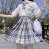 JK Skirts Women Summer High Waist Skirts Korean Style Pleated Skirts for Girls Cute Sweet Ladies Plaid Mini Skirt Shirt Bow Tie Women Set